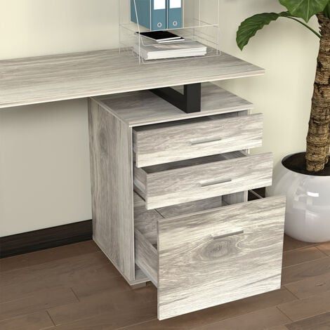 Scrivania con Cassettiera Tavolo Porta Pc Computer Acciaio Legno Ufficio Grigio