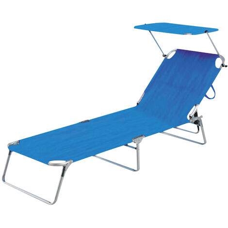 Lettino Prendisole Pieghevole LIFEZEAL - Con Apertura Per Viso, Schienale Regolabile 5 Posizioni, Cuscino, Portatile, Per Spiaggia E Campeggio, Blu