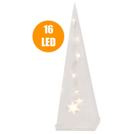 Piramide Natale Luminosa 16 LED Plastica Trasparente 60 cm Luce Bianco Caldo