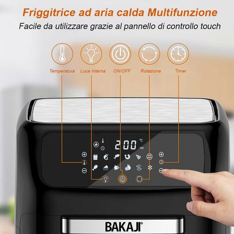 Forno Friggitrice Ad Aria Calda 12Lt Digitale 1800W Frigge Cuoce Senza Olio  Nero