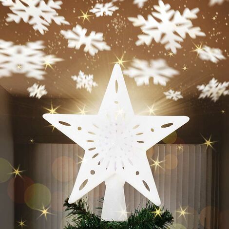 Puntale Proiettore LED per Albero di Natale Forma Stella Bianco Gioco di Luce