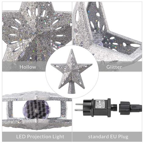 Puntale Proiettore LED per Albero di Natale Forma Stella Silver Gioco di Luce