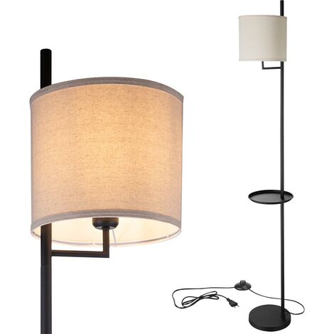 Lampada Piantana Terra Design Moderno Paralume E27 Tessuto con Tavolino Nero