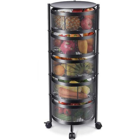 Carrello Trolley Cucina in Metallo 6 Ripiani 30x85 4 Ruote Salvaspazio Nero