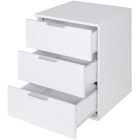 Comodino Mobiletto Cassettiera 3 Cassetti Design Moderno in legno MDF Bianco