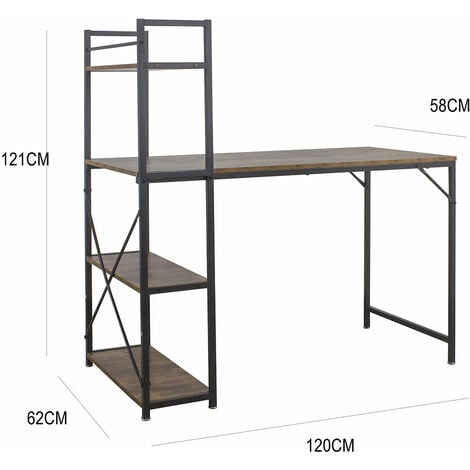 Scrivania Libreria Tavolo Porta PC Computer Metallo Legno Ufficio  Industriale