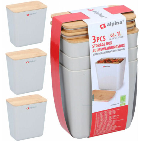 Set 3 Barattoli Multiuso Caffe Zucchero Sale 180gr Cucina con Tappo in Legno