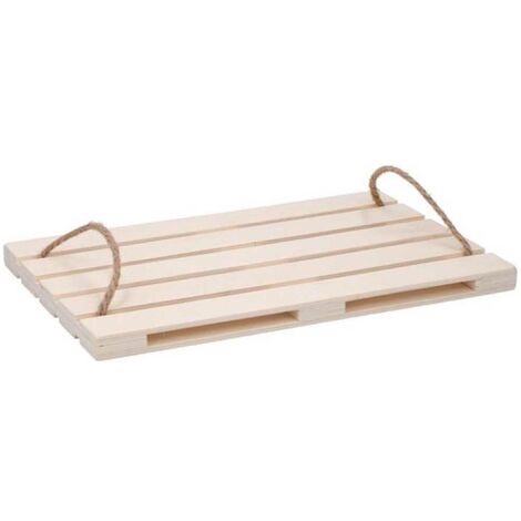 Vassoio Tagliere Forma Pedana Pallet in Legno con Manici Corda Aperitivo  36x24cm