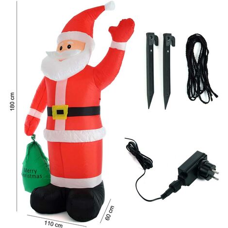 Gonfiabile Babbo Natale Con Sacco Alto 180 Cm Illuminazione Led Per Esterno