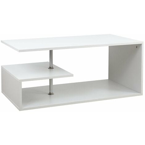 Tavolino Salotto Caffe Rettangolare Design Moderno Legno MDF 3 Ripiani  Bianco