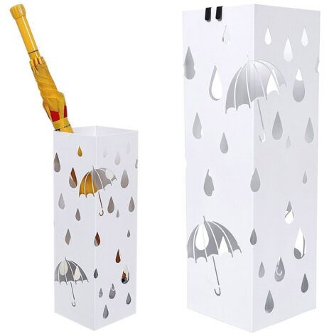 Portaombrelli Ferro Design Quadrato Stand Bianco Vaschetta Salvagoccia