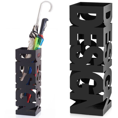 Portaombrelli in Ferro Design Quadrato Stand Nero Vaschetta Salvagoccia
