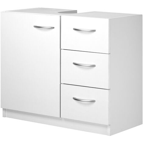 Mobile Mobiletto Armadietto Bagno Lavandino Lavabo Cassetti e Ante Legno Bianco