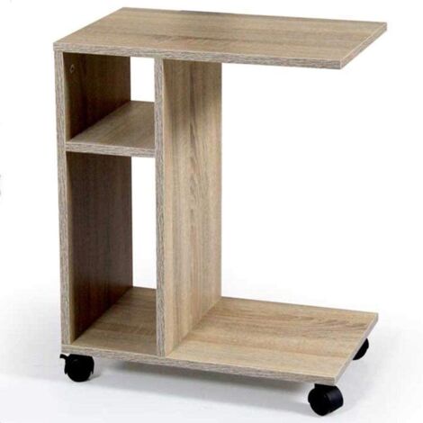 Tavolino da Caffe Porta Pc Laterale Divano Letto con Libreria e Ruote Quercia (1/2)