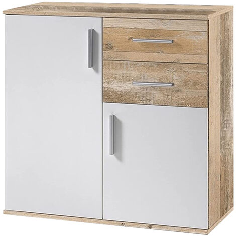 Mobile Madia con Cassetti Ante 2 Ripiani Mobiletto Credenza Cucina Bagno Moderna (1/4)