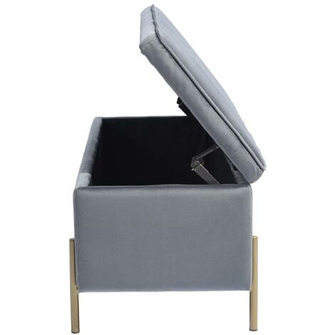 Cassapanca Pouf Contenitore Panca Sgabello Poggiapiedi in Tessuto Velluto Grigio