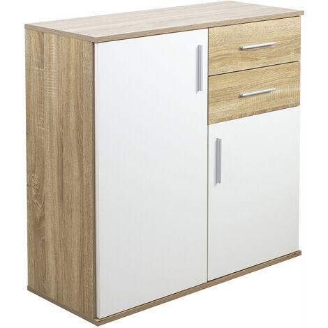 Cassettiera Mobile Armadietto 2 Porte 2 Cassetti Design Moderno Quercia e Bianco (1/5)