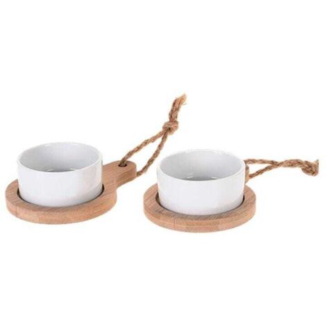 Set 2 Ciotole in Ceramica con Base in Legno di Bambu per Stuzzichini e Contorni (1/2)