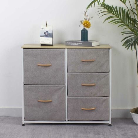 Cassettiera 5 Cassetti Capiente Mobile Armadietto Tessuto Grigio Chiaro E Bianco - Foto 10