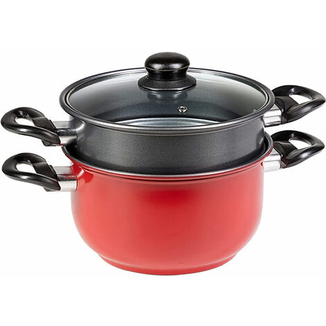Set da 4 Pezzi Pentole Vaporiera Friggitrice Casseruola 2 Manici Coperchio Vetro (1/2)