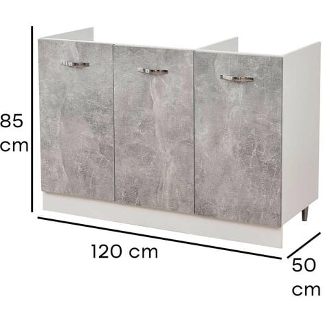 Mobile Sottolavello Cucina Componibile Mobiletto Colore Grigio Cemento 3 Ante