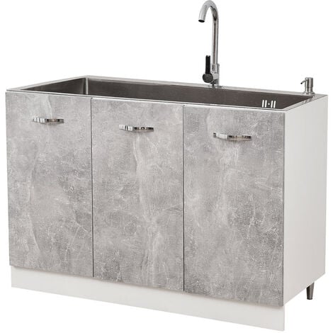 Mobile Sottolavello Cucina Componibile Mobiletto Colore Grigio Cemento 3 Ante