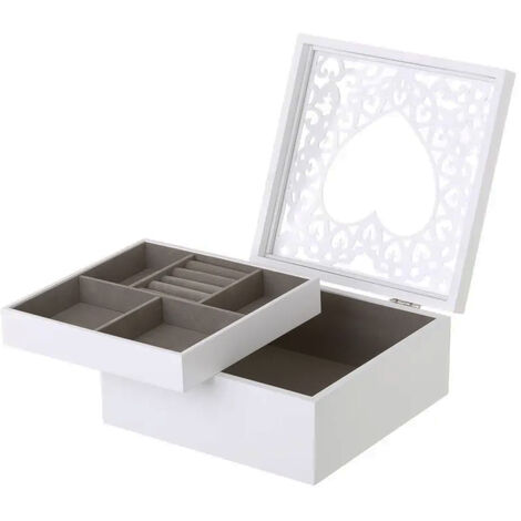 Portagioie in Legno Bianco Scatola Organizer Porta Gioielli Design Shabby Chic