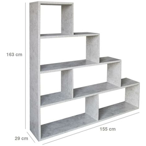 Libreria Scaffale a Scala Simms Legno MDF 4 Ripiani Rovere Grigio Casa Ufficio