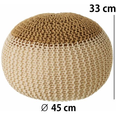 Pouf Poggiapiedi Tessuto a maglia Tondo Marrone e Crema Fodera Rimovibile 45  cm