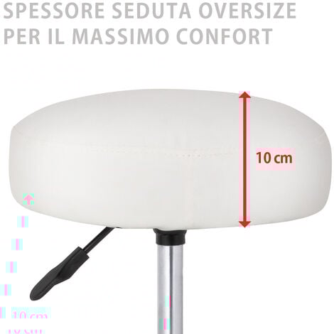 Sgabello Estetista Girevole Seduta Imbottita 10cm Ecopelle Salone Studio Bianco