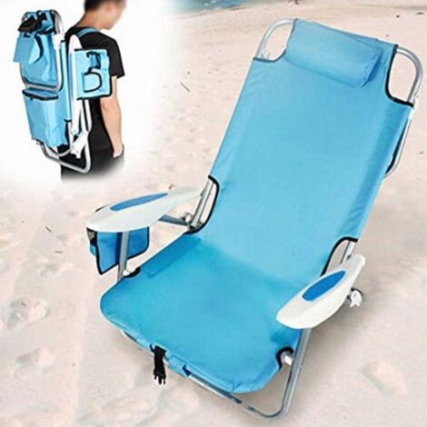 Spiaggina Pieghevole Sedia Spiaggia Alluminio con Borsa Termica e Spallacci Blu (1/5)