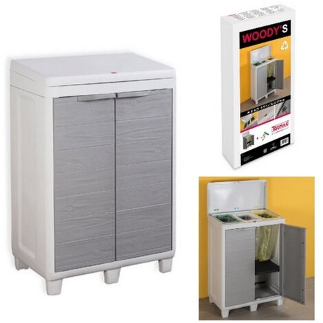 Mobile Pattumiera Raccolta Differenziata 3 Spazi 1 Ripiano 2 Ante Colore Grigio