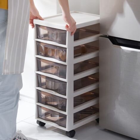 Cassettiera Con Ruote BAKAJI - 7 Cassetti Trasparenti, Polipropilene, Bianco, 27x34x100cm - Foto 7