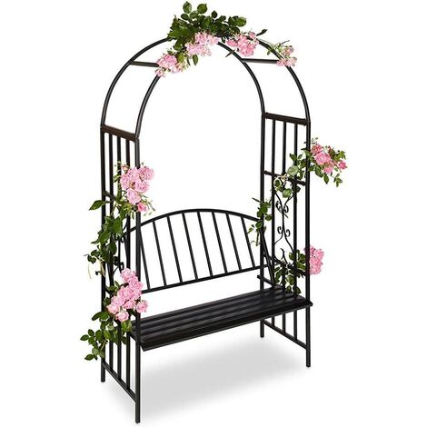 Panchina 2 posti con Arco da Giardino per Rose e Piante in Metallo 110x50x205 cm (1/5)