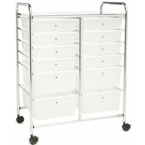 Carrello Cassettiera Multiuso Acciaio Casa Ufficio Estetista 12 Cassetti Bianco