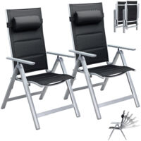 Set 2 Sedie da Giardino Alluminio Schienale Alto Extra imbottito Pieghevoli Nero