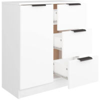 Credenza in Legno Bianco Cassettiera Consolle 1 Anta e 3 Cassetti Salvaspazio