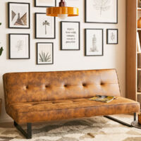 Divano letto 3 posti click clack modello Derby Pelle sintetica Marrone dorato