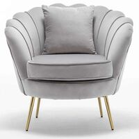 BAKAJI Poltrona Sedia Relax Rivestimento Tessuto Velluto Gambe in Metallo Colore Oro Imbottita Design Moderno Decorazione Trapuntata Ampio Schienale a Conchiglia Dimensione 81 x 77 x 84 cm Grigio 