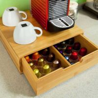 DuneDesign Contenitore Porta Capsule E Bustine In Bambù Con Cassetto – Organizer Da Cucina A 2 Livelli – 36x17x16 Cm