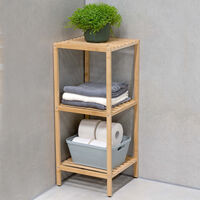 Scaffale a Colonna da Bagno 3 Ripiani Legno Bambù Armadio Organizer 33x32x77.5cm