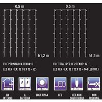 Tenda Luminosa Natalizia Per Finestre 144 LED Set 2 Tende 120cm Bianco Freddo
