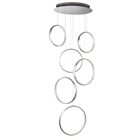 Plafonnier RINGS 6 lumières led MULTI-DROP, métal chromé, Cristal clair Hauteur 180cm, diamètre 46cm 56w 3671 lumens, 4000K (1/2)