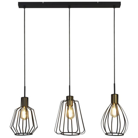 Searchlight Melbourne Luminaire suspendu à 3 ampoules Cage, noir, laiton antique (1/3)