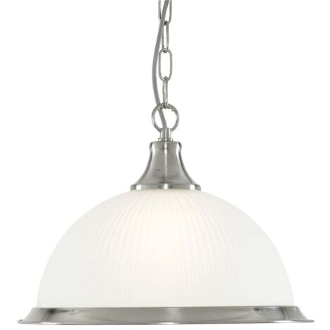 Suspension American Diner métal argent satiné, verre depoli E27 max 60w Diam 34 x Haut 120cm (1/2)