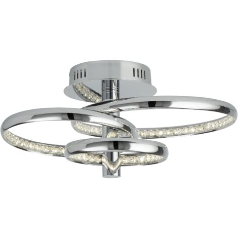Plafonnier led 3 RINGS métal chrome et cristal clair 28w 1739 lumens 4000k diam 34cm haut 22cm (1/3)