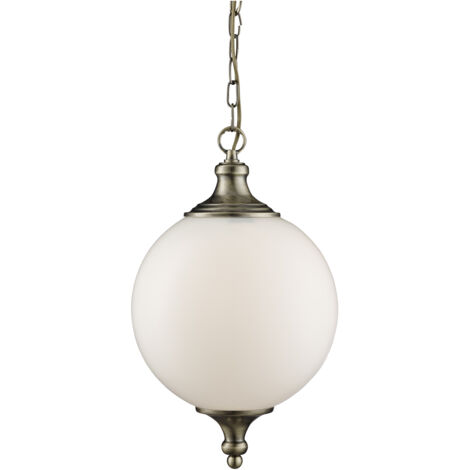 Suspension VULCAN 1L métal laiton antique verre brillant opale E27 max 60w diamètre 25cm (1/5)
