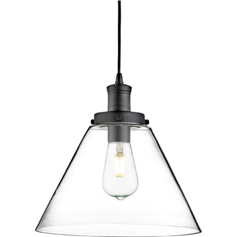 Suspension PYRAMID 1L métal noir et abatjour verre transparent E27 max 60w diamètre 29cm (1/5)