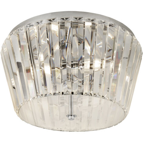 Plafonnier TIARA 3L métal chrome avec cristal Verre rond diamètre 40cm haut 23cm E27 maxi 3x40w (1/4)