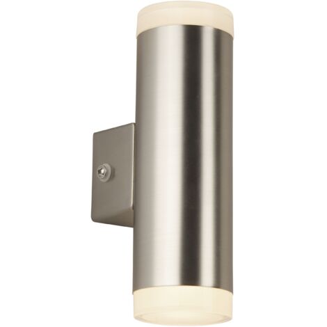 Searchlight Outdoor - Applique murale extérieure montée et descente à 2 ampoules DEL intégrées, argent satiné IP44 (1/4)